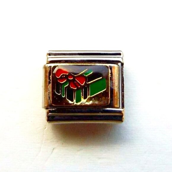 Present gift on gold enamel 9mm stainless steel Italian bracelet charm link new - Picture 1 of 2